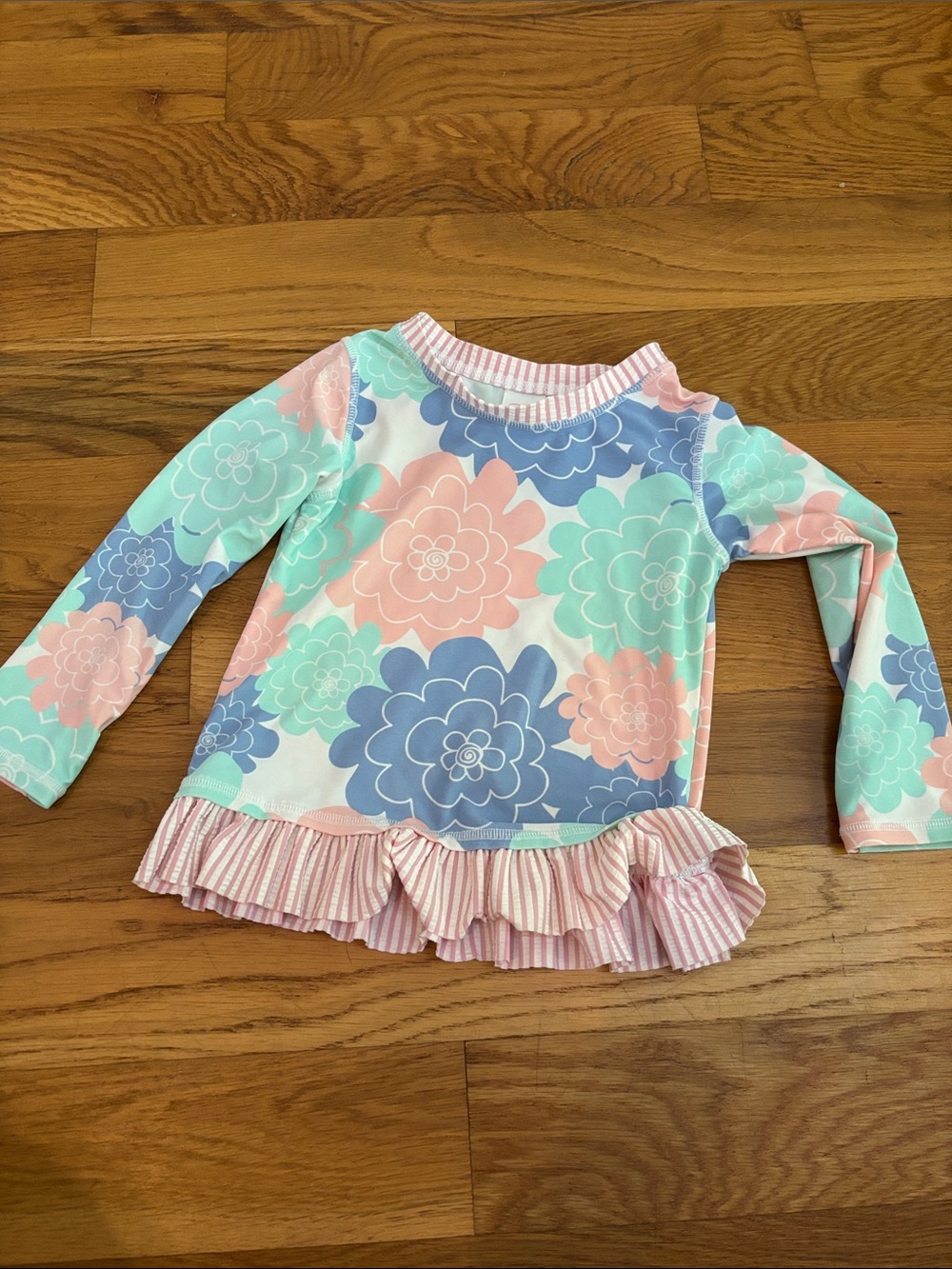 Ruffle Butts Girls Floral Crew Neck Multicolor Rash Guard Top size 2T